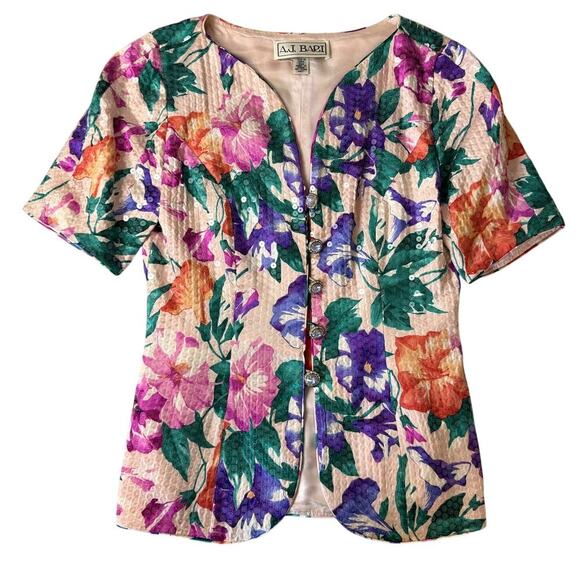 A.J. Bari Tops - Vintage 80s A.J. Bari 100% Silk Sequined Blazer Shirt Women's Size 10